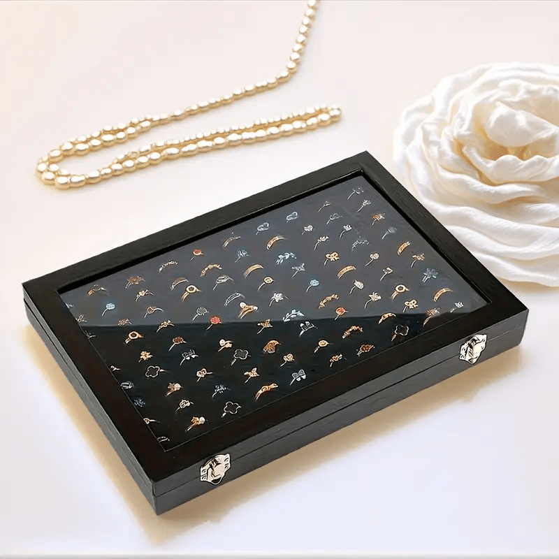   velvet jewelry box with clear glass lid, multi-compartment for necklaces and rings durable metal clasp ideal gift or personal use Product details 3