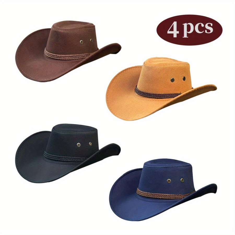 TEMU 4pcs Vintage Knight Western Cowboy Hats, Jazz Men Women's Top Hats, Outdoor Multifunctional Hat, Western Cowboy Top Hat