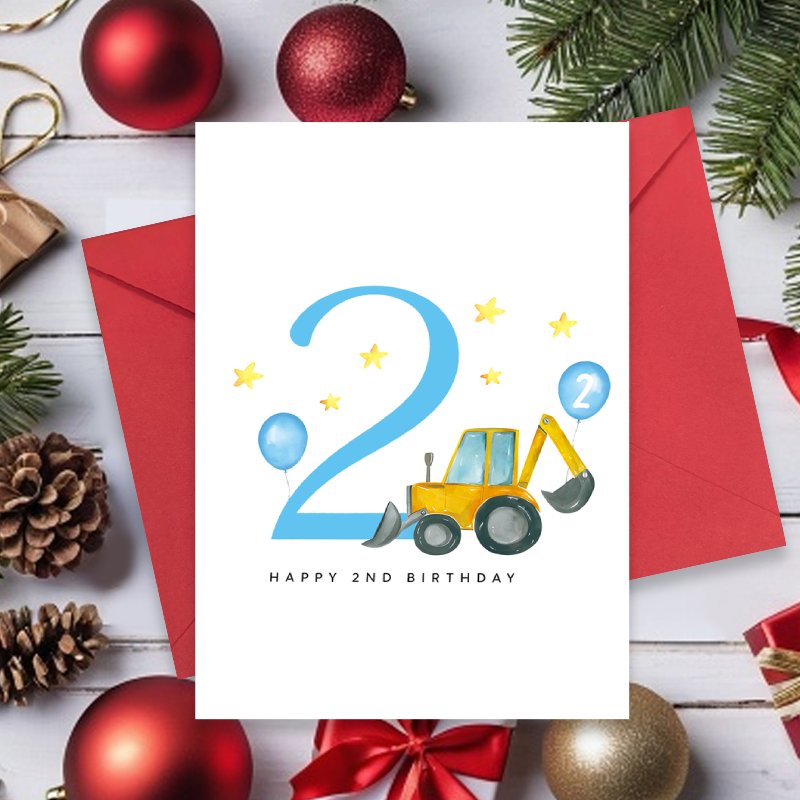 TEMU 1pc Envelope And 1pc Greeting Card. 2dflat 1pc Cute 2nd Birthday Card - 2nd Birthday/photo Insert Ready Name/number, Vehicle Theme With , Gift
