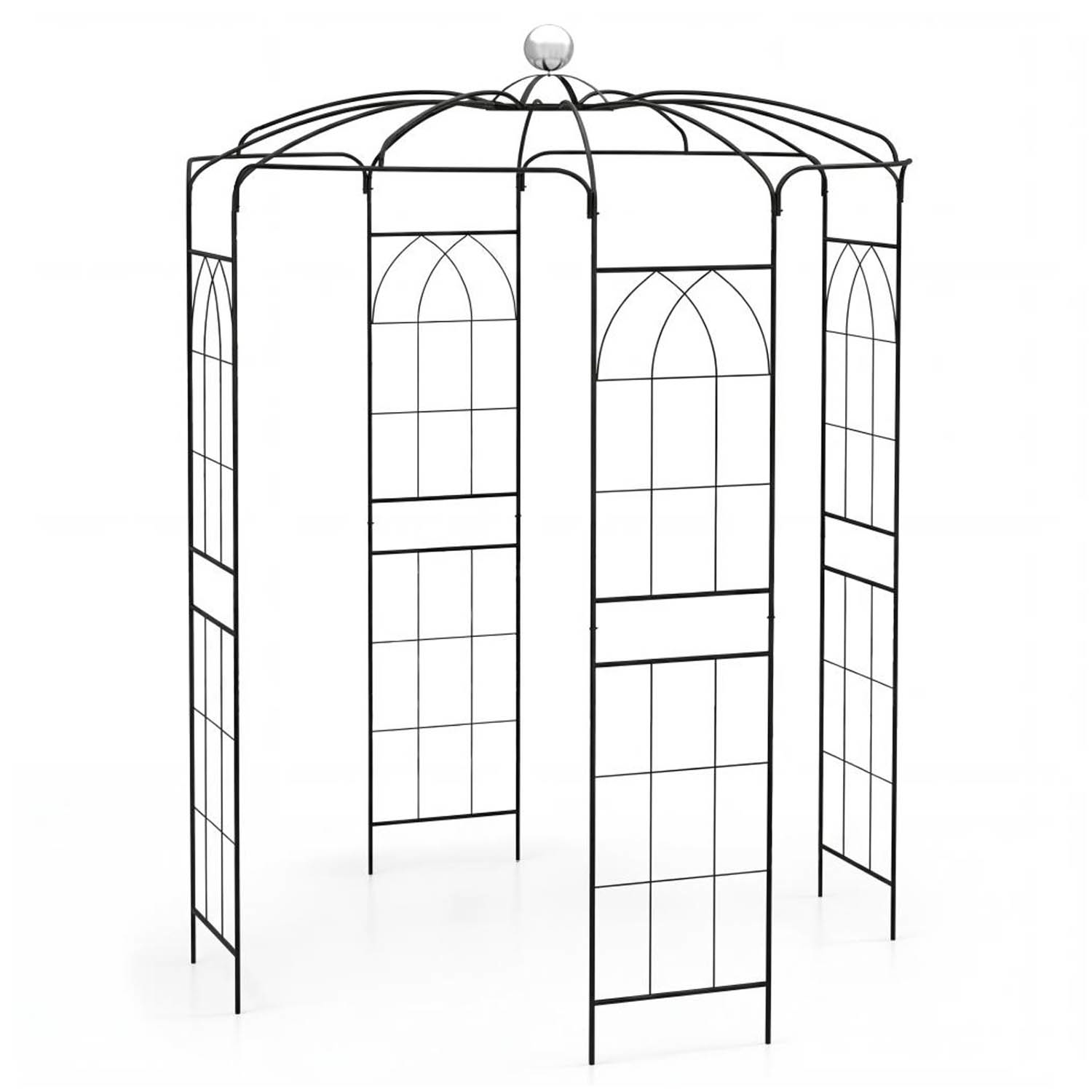 Image of 286cm Birdcage Shape Gazebo, Heavy-duty Metal Garden Arch Trellis With Hanging Hook For Climbing Plants, Wedding Ceremony, French Style Wrought Metal For Yard, Patio & Lawn