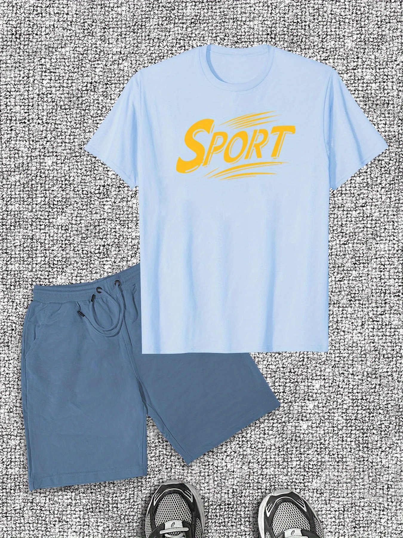 Men'S SPORT Graphic Short Sleeve T-Shirt & Shorts Set - Casual Summer Outfit, Cotton, Crew Neck, Regular Fit, Leisure Style, Casual Wear|Sporty Design|Comfortable Fi