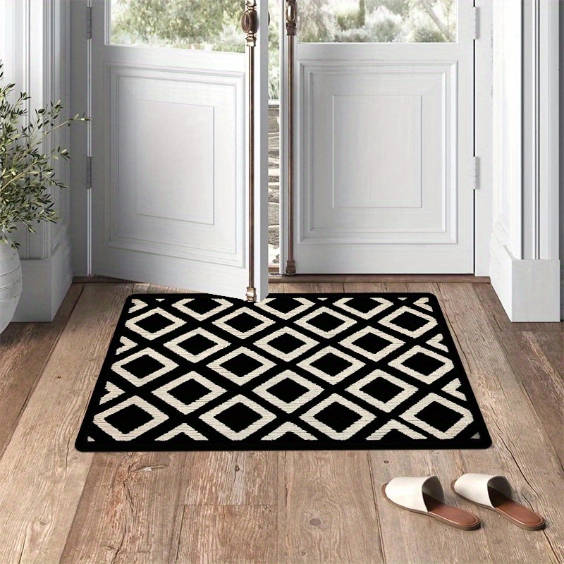 TEMU 1pc And White Rhombus Pattern Doormat, Non-slip Indoor Welcome Mat With 1.2cm Thick Pile, Suitable For Kitchen, Living Room, Bedroom, Laundry