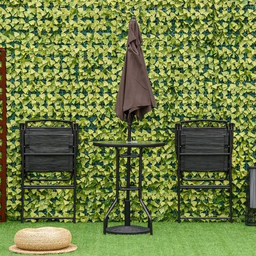 4pcs outdoor patio dining furniture set 2 folding chairs adjustable angle umbrella wave textured tempered glass dinner table black