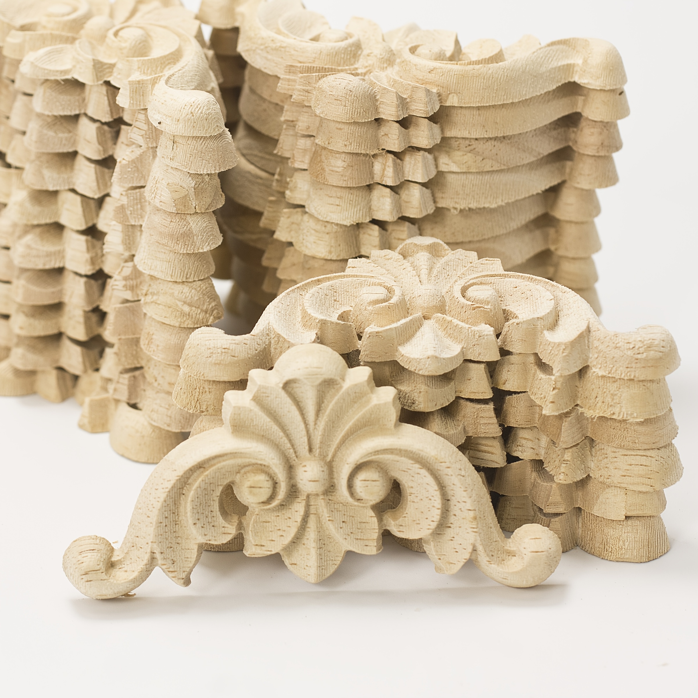 TEMU 12 pièces de d' florales et de feuilles sculptées en bois - Bandes de décoration en bois, arcs décoratifs, piliers et embellissements de
