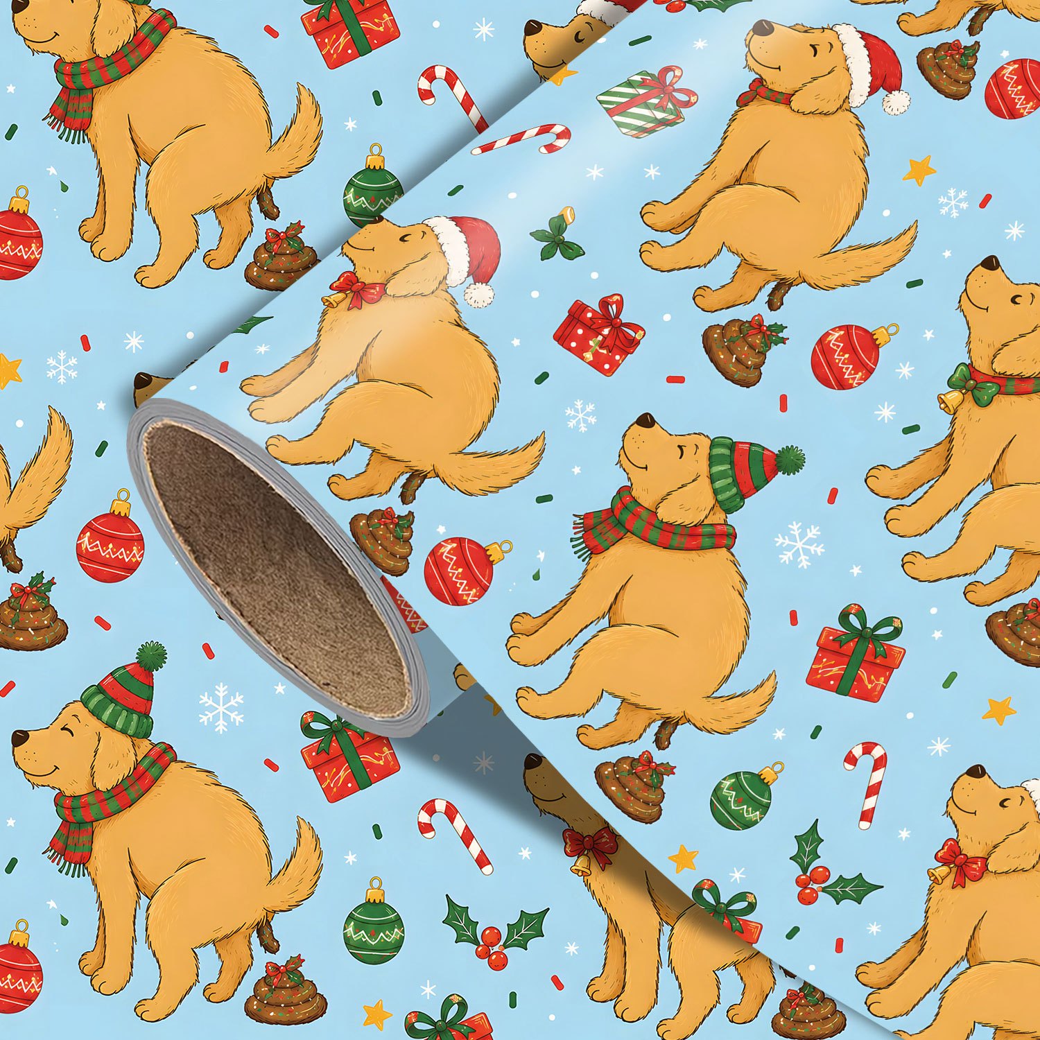 TEMU Hunde Weihnachtsgeschenkpapier Rolle - 17.7 X 118 Zoll, Niedliches Weihnachtsgeschenkverpackung mit Weihnachts-Hunden, Weihnachtsmützen,