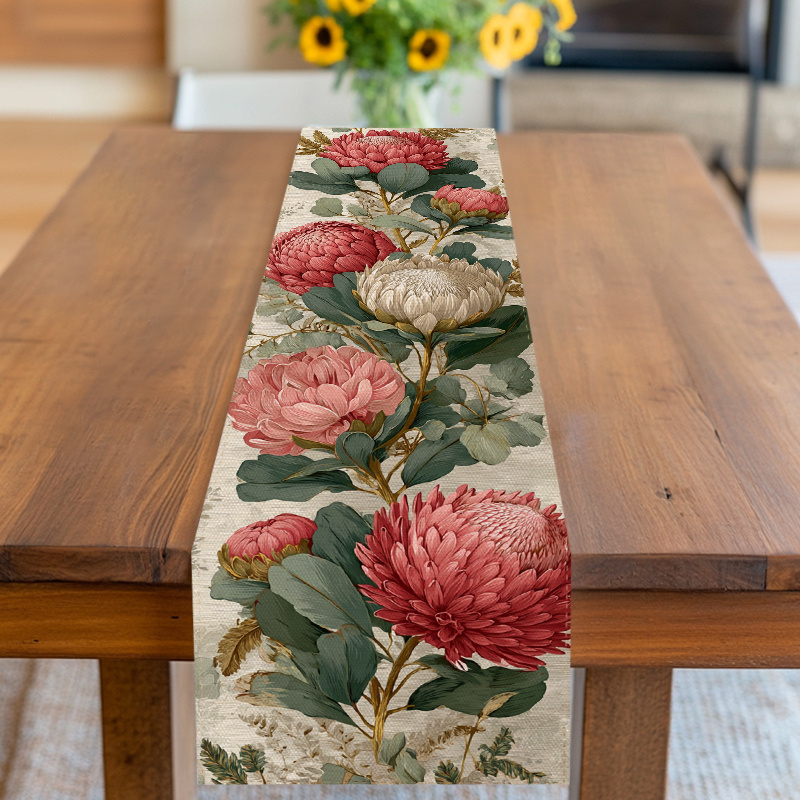 TEMU Table Runner And Cover Featuring A With Eucalyptus Leaves In Soft, Natural Colors. Ideal For Various Occasions Such As Birthdays, Weddings,