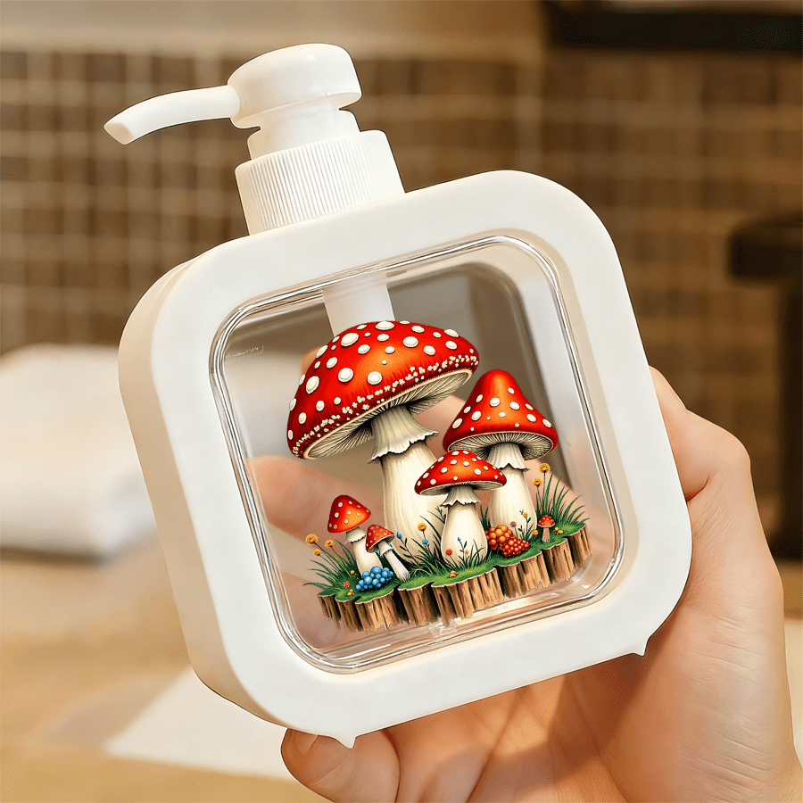 TEMU A Bathroom Dispenser With A Hand Pump - It Features A, With Bright With White Spots, Set Against Green Grass And Surrounded By Small Flowers And Berries