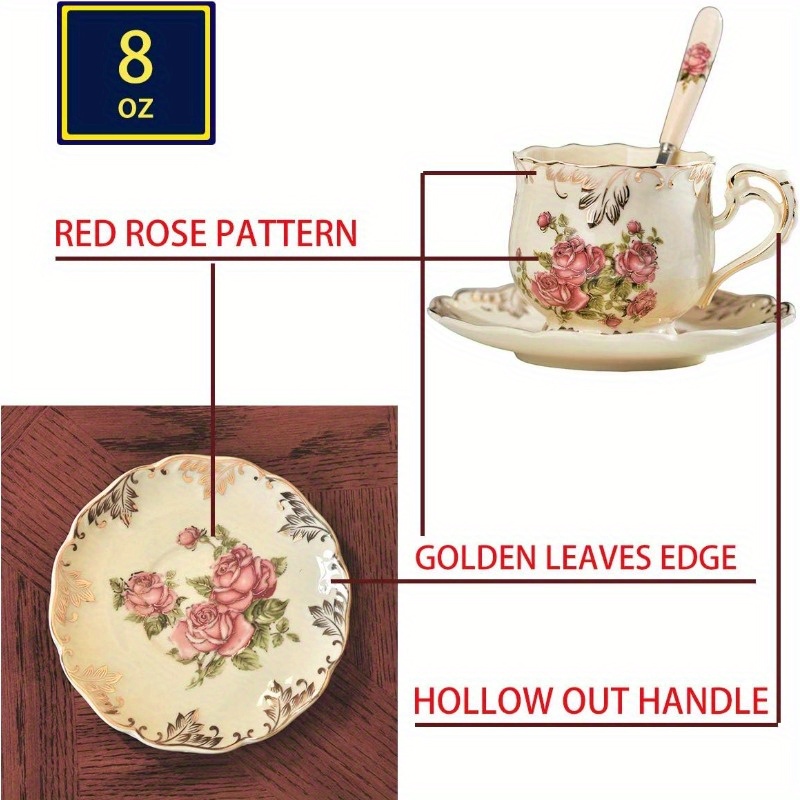     cups and saucers set of 6 8oz vintage floral porcelain tea cups set coffee cups with golden rack Product details 4