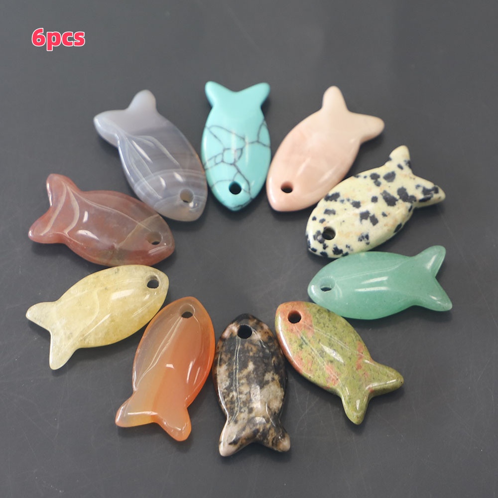 TEMU 6 Pendants Shaped Like Fish Made Stone, Each Featuring Distinct Marble Patterns And Shine, Offered In Assorted Colors. Perfect For Necklaces, Keychains, Phone Pouch Decorations, And More
