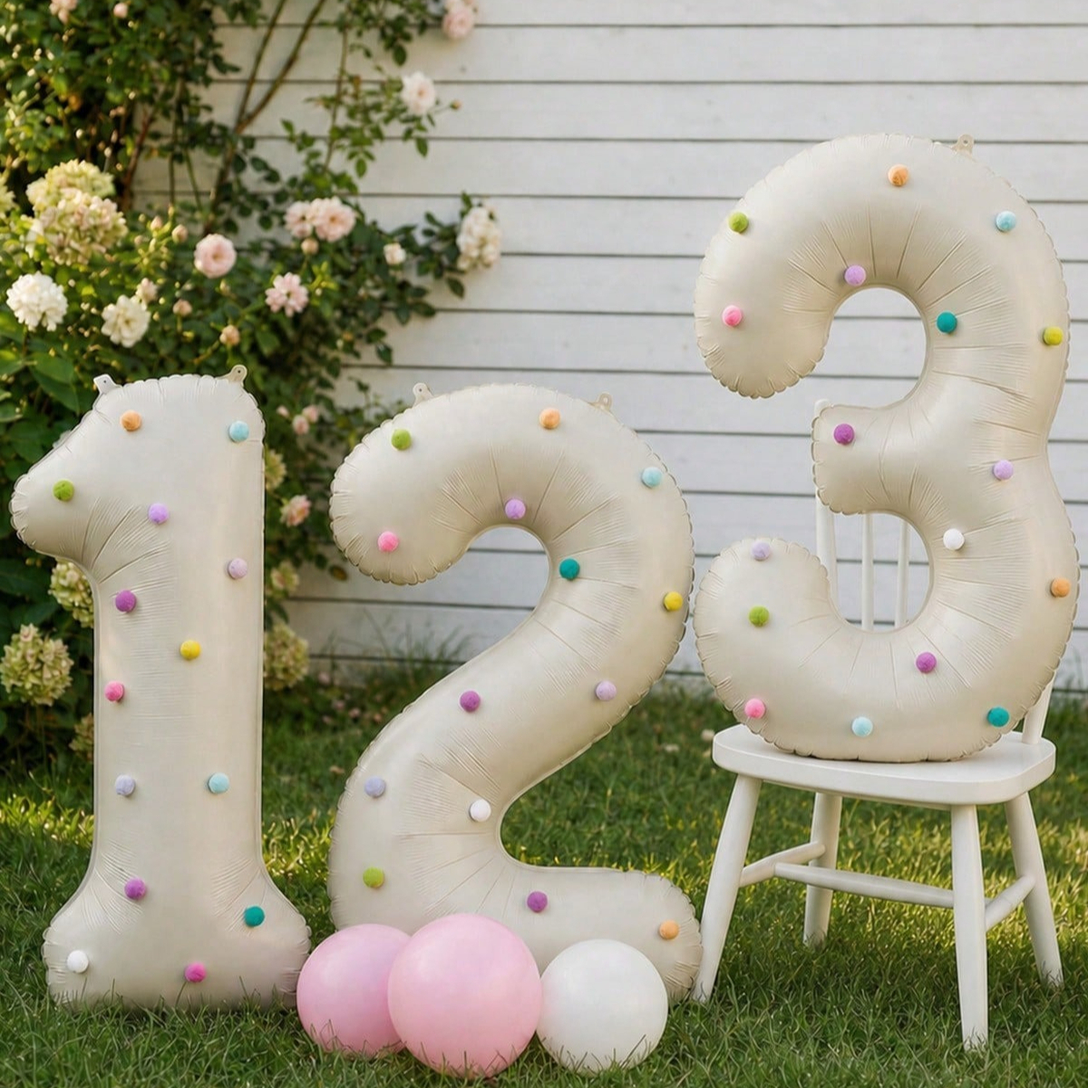 TEMU Juego de 1 de lámina con número grande de 40 pulgadas color crema con bolas de felpa , adecuado para decoración de de , baby shower, (bolas de
