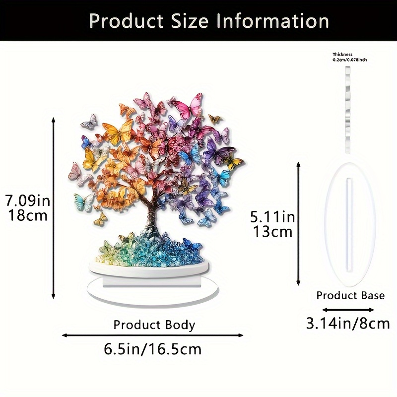 TEMU 2d Flat Printing Acrylic Material, Tree Of Life Acrylic Desktop Decoration, , Multi-colored Butterflies, Suitable For Indoor And Outdoor Holiday