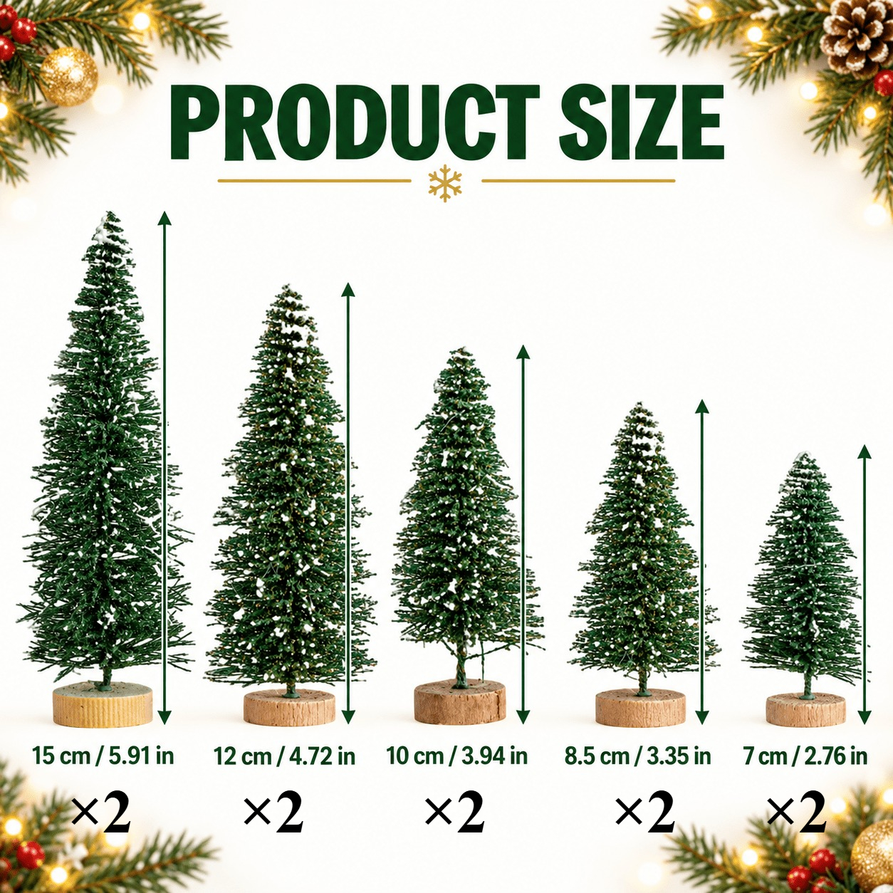 TEMU Lot de 10 mini de Noël artificiels avec en bois - 5 tailles assorties, de table en pin PE de neige, convient , les fêtes, les loisirs créatifs,