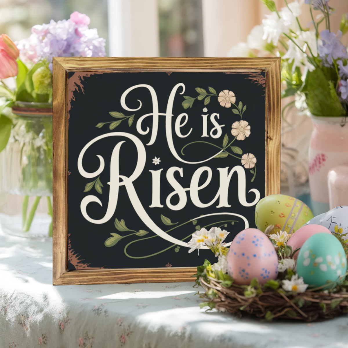 

1pc Classic Wooden " " Easter , Rustic Farmhouse Sign, Multipurpose Wall Hanging Decor For Home, Entryway, Bedroom, Bathroom, Kitchen - No Electricity Needed, Ideal Housewarming Gift, 8x8 Inch