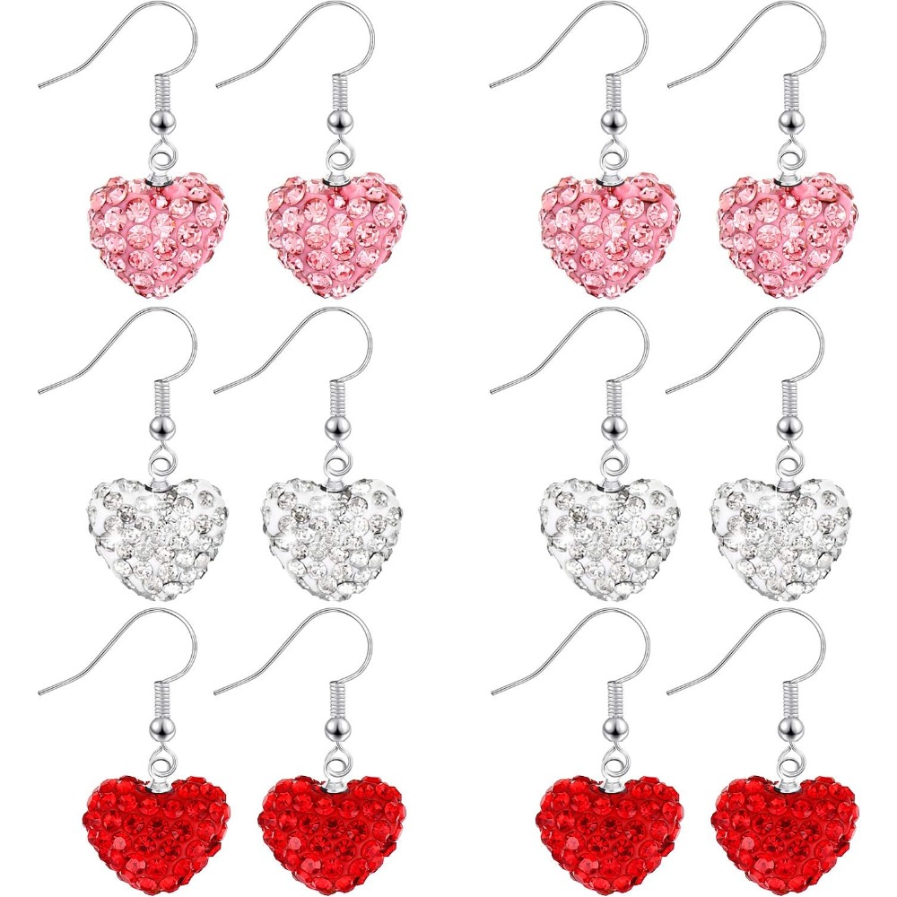 TEMU 6 Pairs Valentines Day Heart Earrings For Women Dangle Earring For Women Valentines Gifts