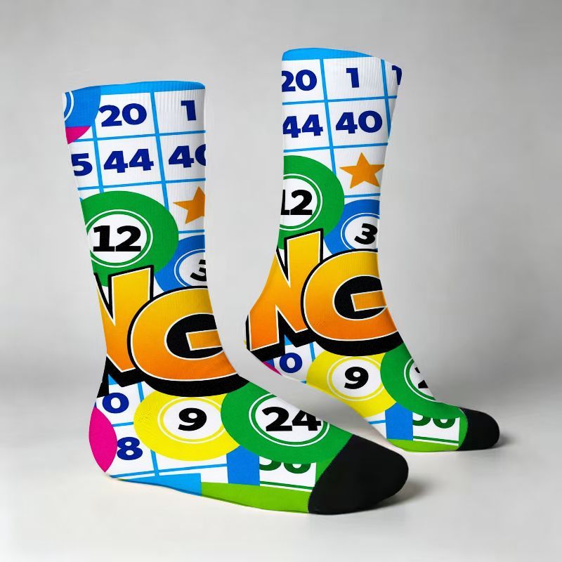 TEMU Fun For Bingo Game Print, Colorful Number Pattern Casual Socks, Soft Stretchy Lightweight Novelty Socks For Bingo Lovers Men Women