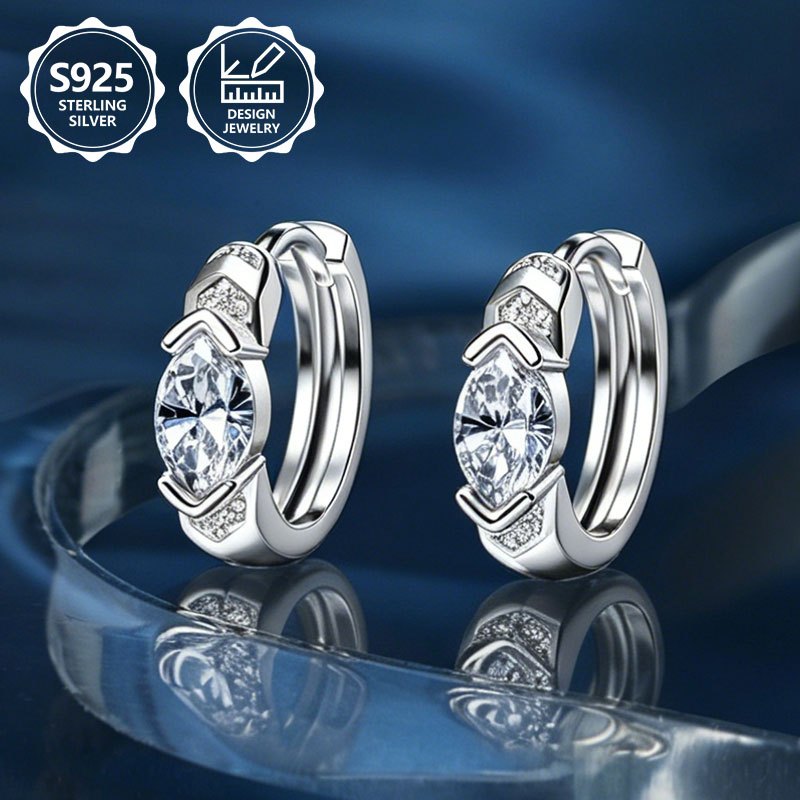 925 Sterling Silver Pm: G16 Women's Classic Fashion Hoop Earrings, Easy, Elegant, Inlaid With Synthetic Zirconia, Exquisite Women's Earrings, Perfect For Daily , Ideal Gift For Self Or On Holidays