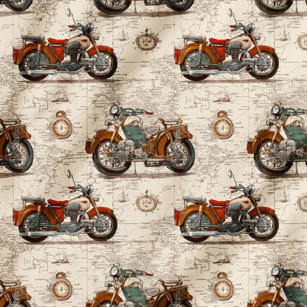 TEMU 1pc Retro Motorcycle Pattern Craft Fabric, Available, Soft And Elastic, Full , Suitable For Multi-scene Making, Clothing, Bags, Quilting, Home ,