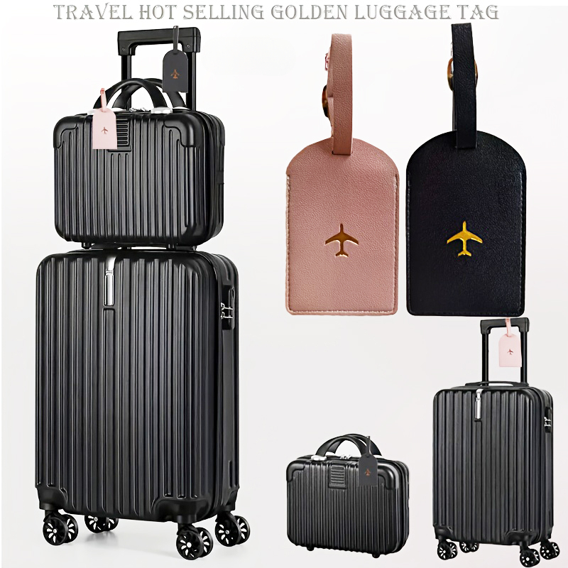 2pcs Couple Luggage Tags, Quick Identification Labels For Suitcases, Essential Souvenirs With Golden , Stylish Name & Phone Information Tags, Anti-loss Identification