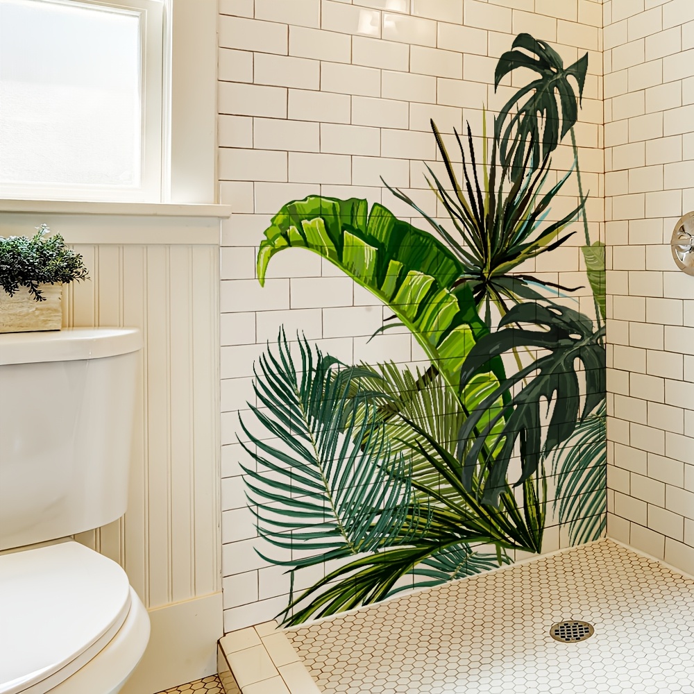 TEMU Autocollant pour vitre Plante verte de forêt , Décoration d'intimité pour salle de bain et douche, Style Ins , Film pour vitre PET à , résidu,
