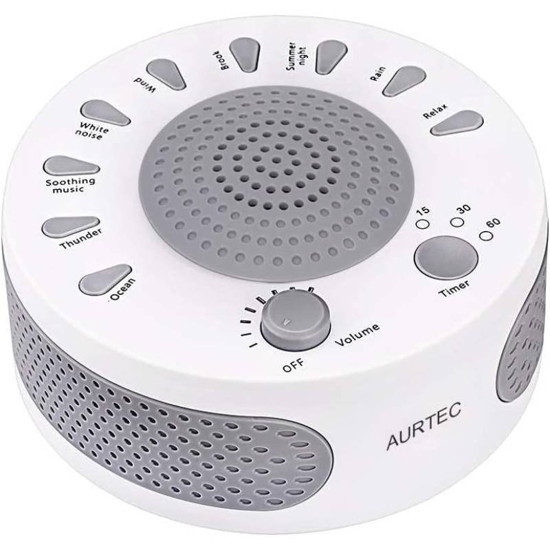 Sleep White Noise Machine, 9 Soothing Natural Sounds Insomnia, Sleeping Trouble, Seniors, Office Break Etc. Rest Easily with Timer Options, USB or Battery Powered - White