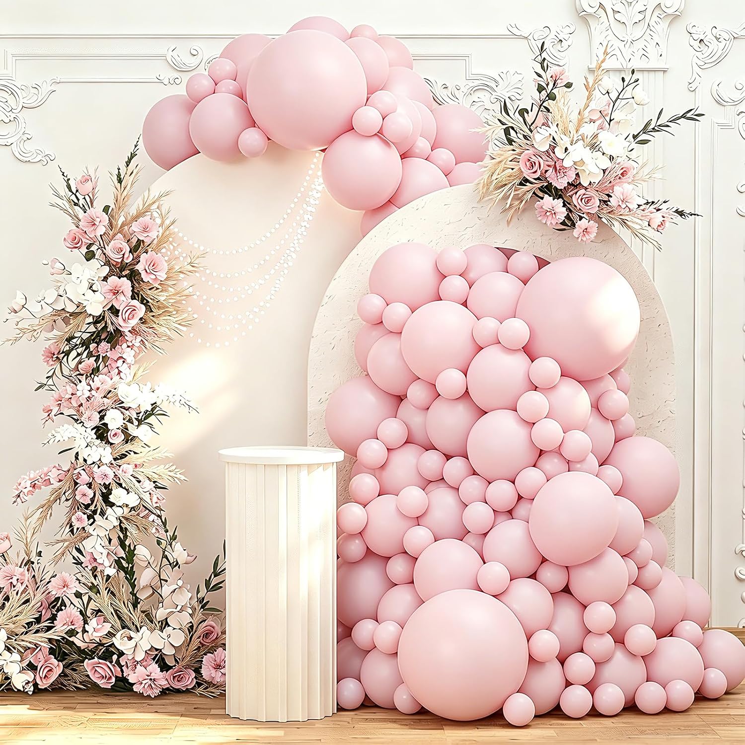 TEMU 135 globos rosas de diferentes tamaños, 18/10/5 pulgadas, guirnalda de de globos rosa macaron para baby shower, , boda, decoración de neutral
