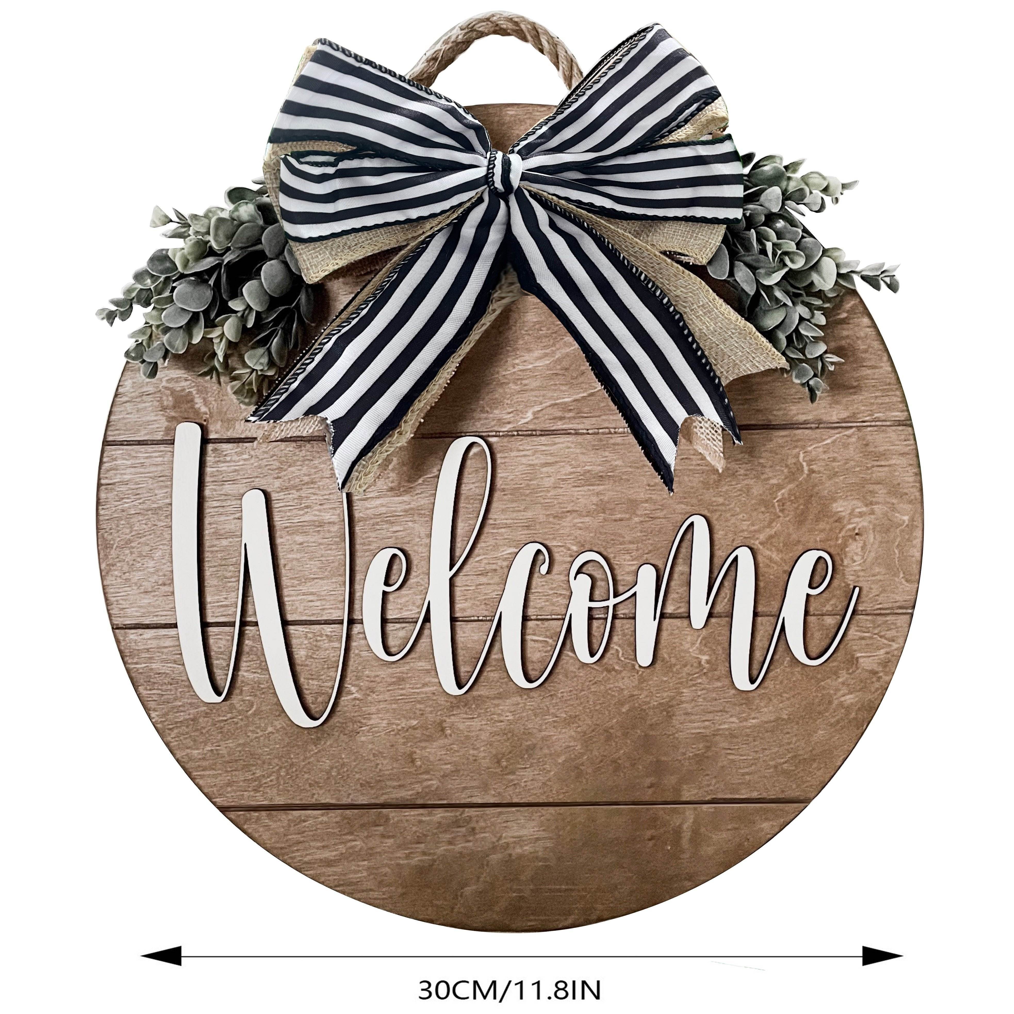 TEMU 1pc Rustic Farmhouse Wreath Welcome Sign Suitable For Front Door - Artificial Indoor/outdoor Hanging Door Decor With Frame, Porch Signage,