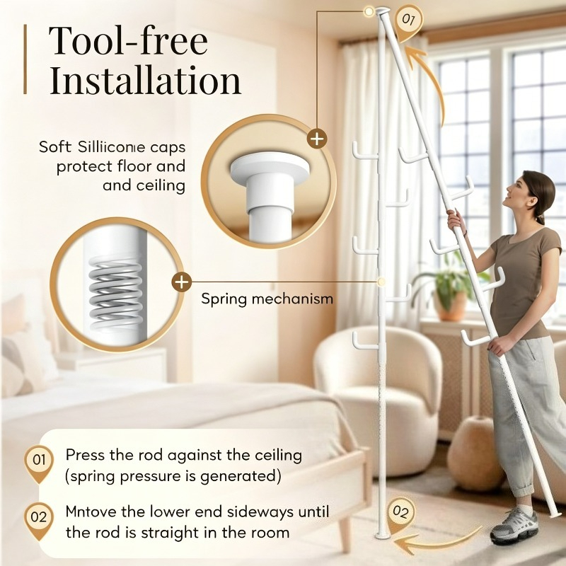 Extendable Multi-Purpose Metal Coat Rack with Hooks