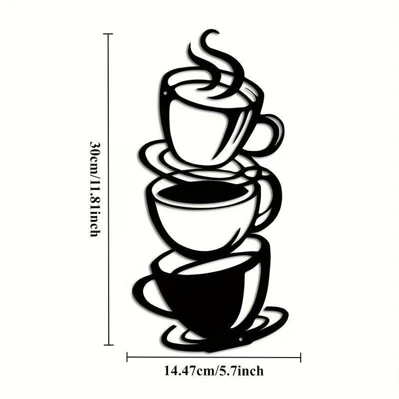 TEMU 1pc Modern Minimalist Metal Coffee Cup Wall Sculpture - Iron Horizontal Wall-mounted Decor With Coffee Bean Suitable For Kitchen, Coffee Shop,