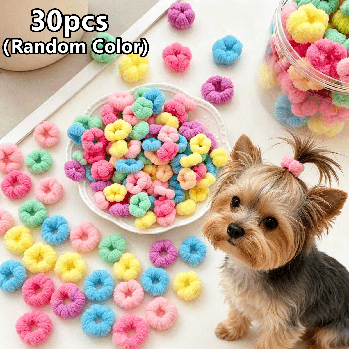 TEMU 30 pezzi, Mini Elastici per Capelli Animali in Peluche per Cuccioli e Gattini, Colorati Ultra Morbidi e Estensibili, Accessori per Quotidiana di