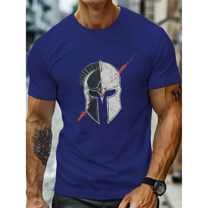 

Men' Helmet Graphic T-shirt, Polyester Crew Neck Tee, Casual, Geometric-pattern, Stretch, Knit Fabric, Regular Fit, For Summer Adult Casual Wear