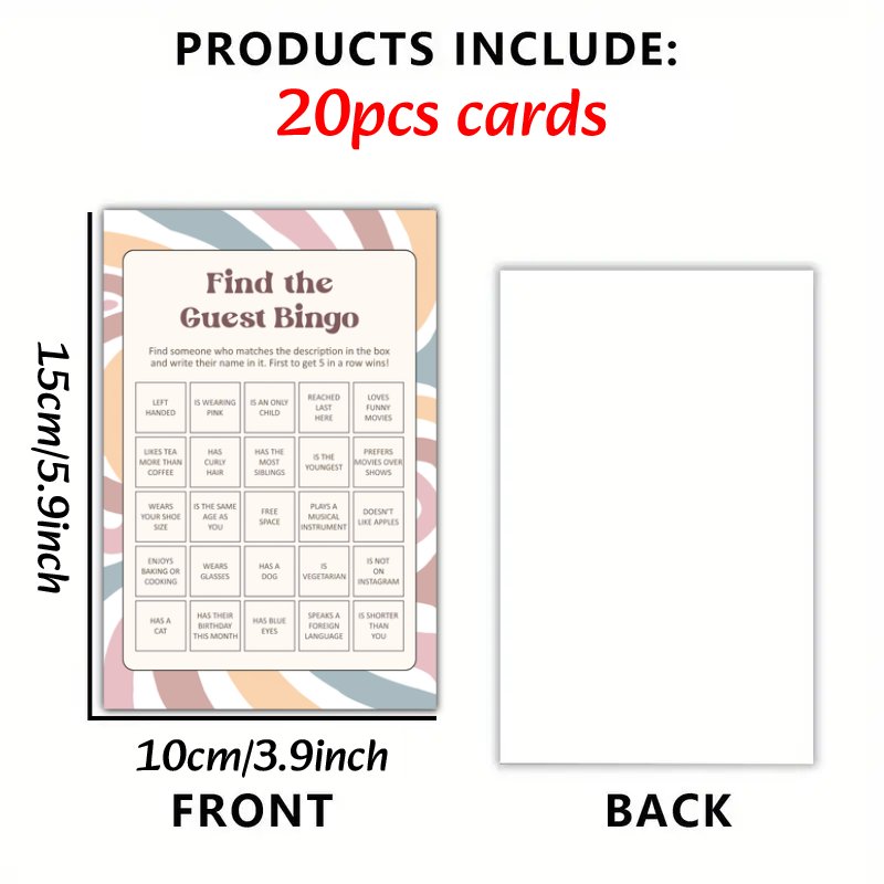 TEMU 20pcs Party Cards - Find Bingo Games For Parties, Reunion Activity, Decorations & Favors