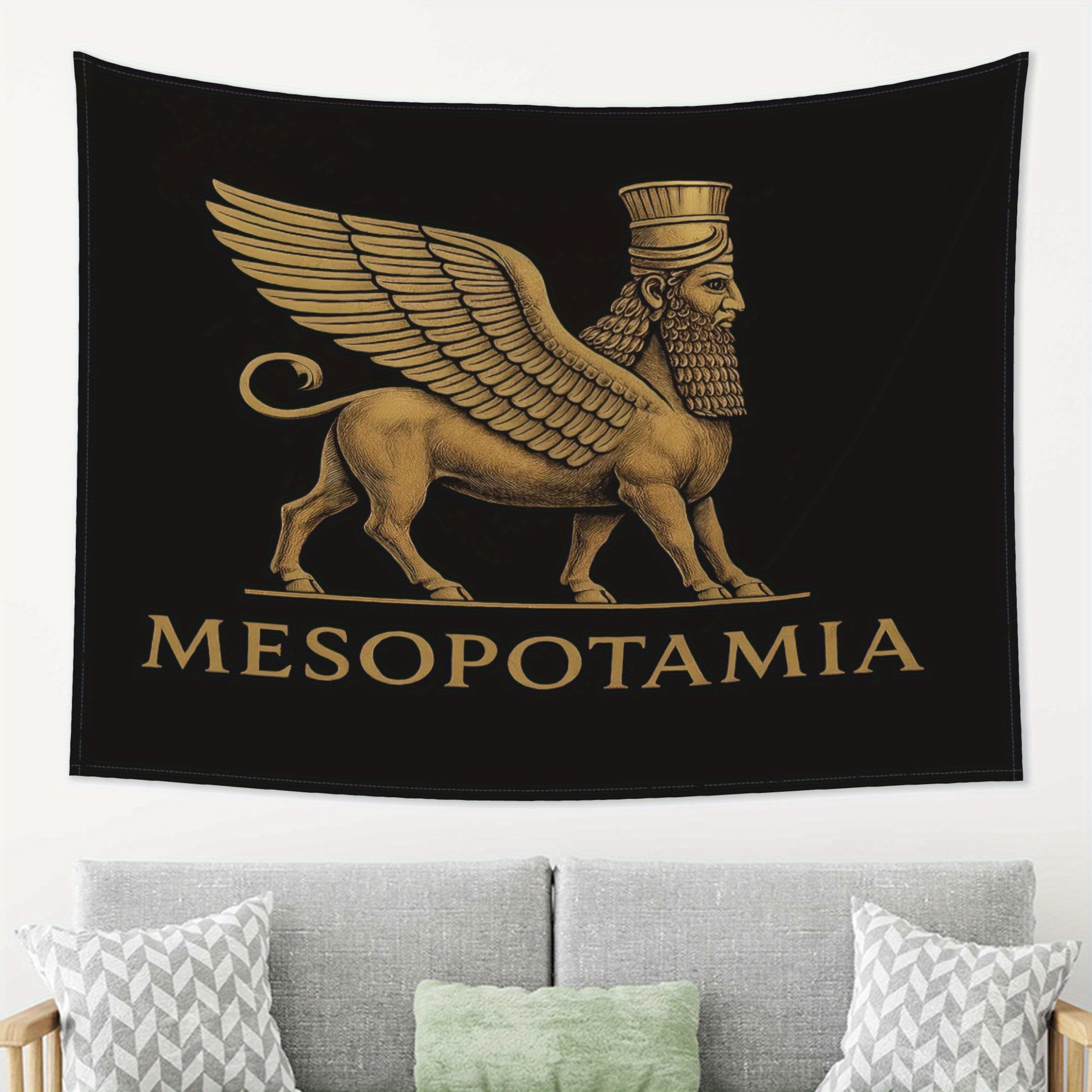 tapete mesopotâmico - design de   assírio antigo em   e  , decoração vintage para sala, escritório ou dormitório do    ,   decorativa leve   de limpar, tecido durável,   de declaração para  