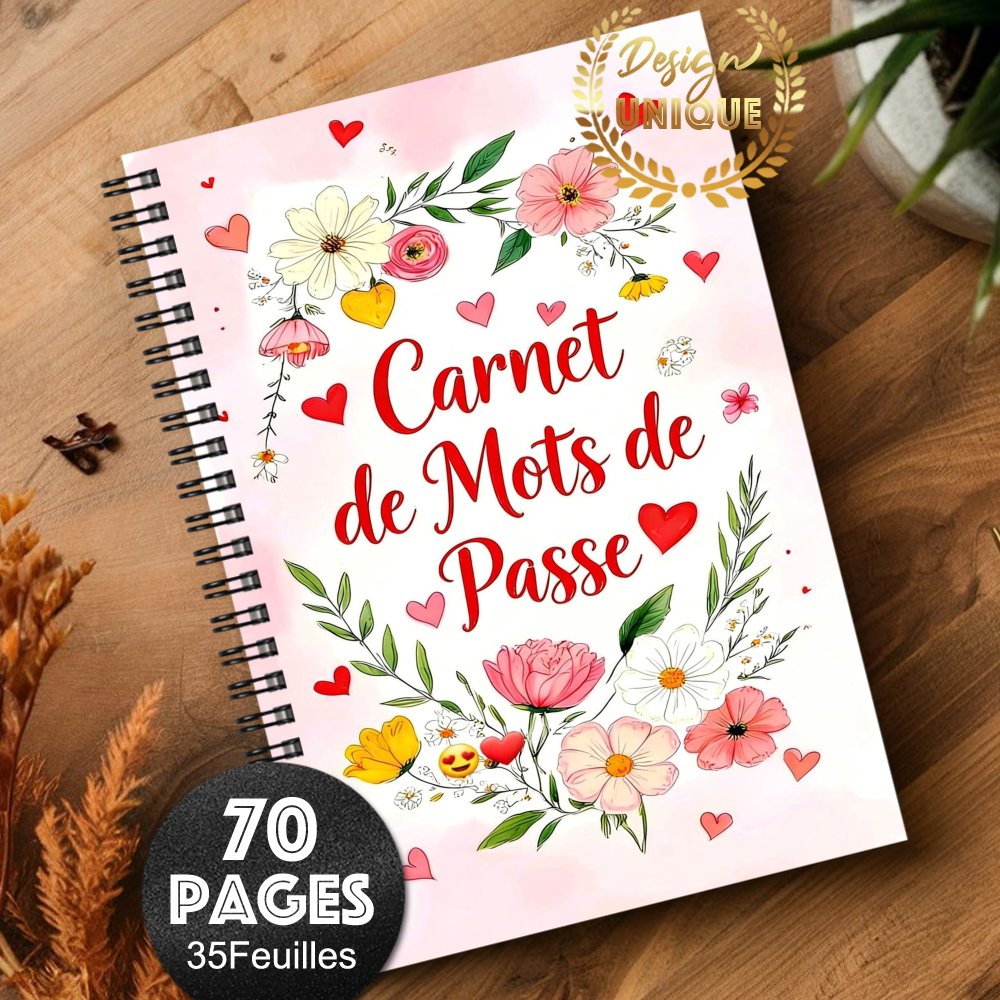 TEMU 1pc Cahier de de passe en français, motif floral et cœur, utilisé pour enregistrer les informations d'identification Internet et de à