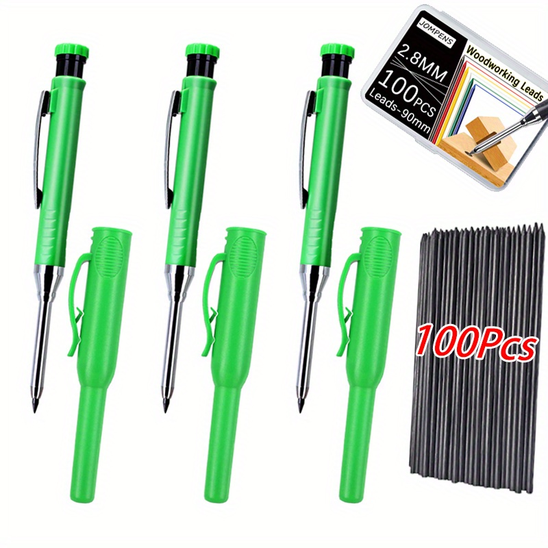 3 Matite da Costruzione Professionali con Temperamatita Integrato - Strumenti di Marcatura,   100 Ricariche ( / / ),   Spessa 2.8mm, Punta   per Falegnameria, Ingegneria e   -   per Legno, Metallo, Cemento, Idraulica, Elettricità, Accessori   per Carpenteria, Design  , Protezione in Metallo, Plastica Rinforzata, Durevoli, Per Appassionati del Fai-da-te