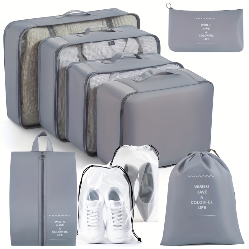 TEMU Complete Travel Organizer Set-9pcs Package With Shoe Bag And Toiletries Bag, High Quality Luggage Storage Bag For Suitcase, Shoes And Toiletries