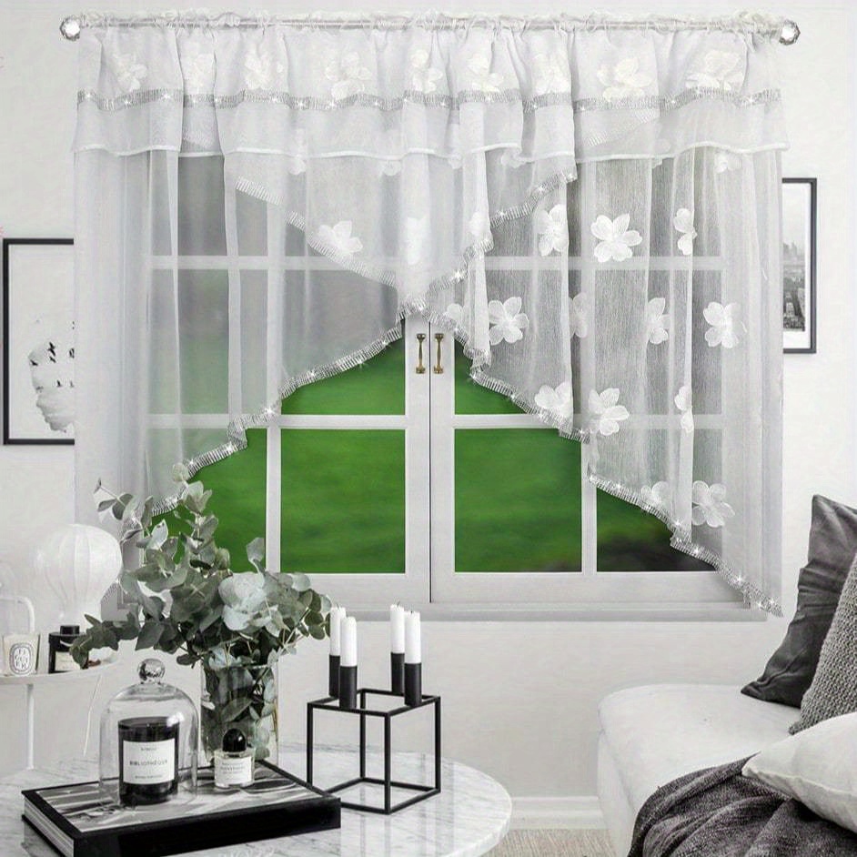 Image of Lace Curtains Measuring 118 Inches By Featuring A And Zirconia Lace, Designed With A Rod Pocket For Easy Hanging. Curtains Have An Elegant And Shape, With A Delicate Pattern
