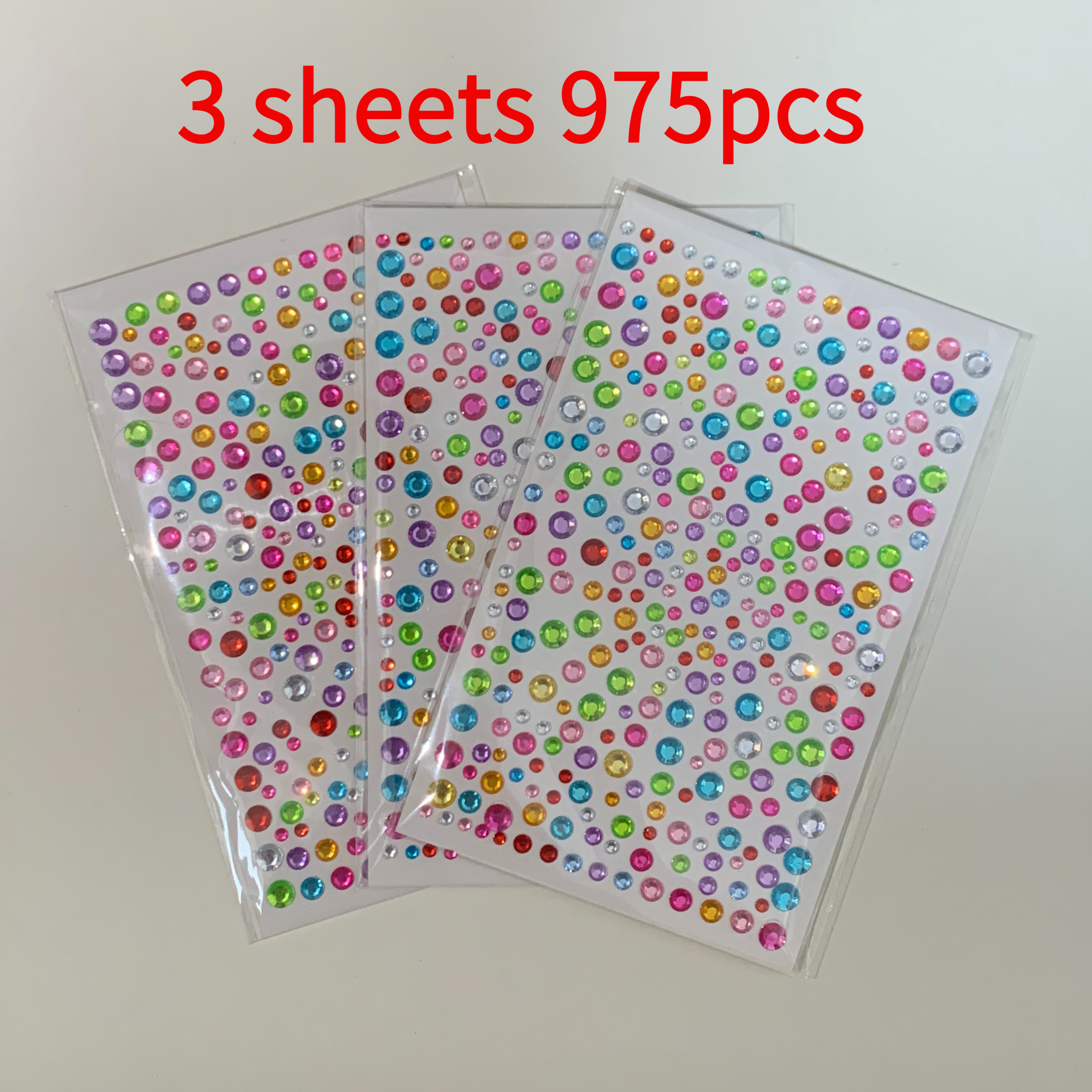 TEMU Of 975 Multi-functional Self-adhesive Colored Gem Stickers, White Flat-back Artificial Gem Stickers - For Face Decoration, Makeup, Nail Art,