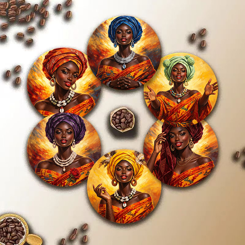 TEMU 6pcs Set Of Wood-print Pattern Coasters - -composite Heat-resistant Non-slip Drink Mats, Suitable For Home And Office Decor, Perfect For Parties