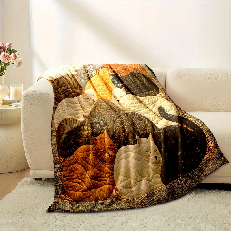 TEMU Couverture en flanelle à motif chat chic, jeté confortable et tendance pour se détendre sur le canapé, le lit, , la voiture ou pendant les