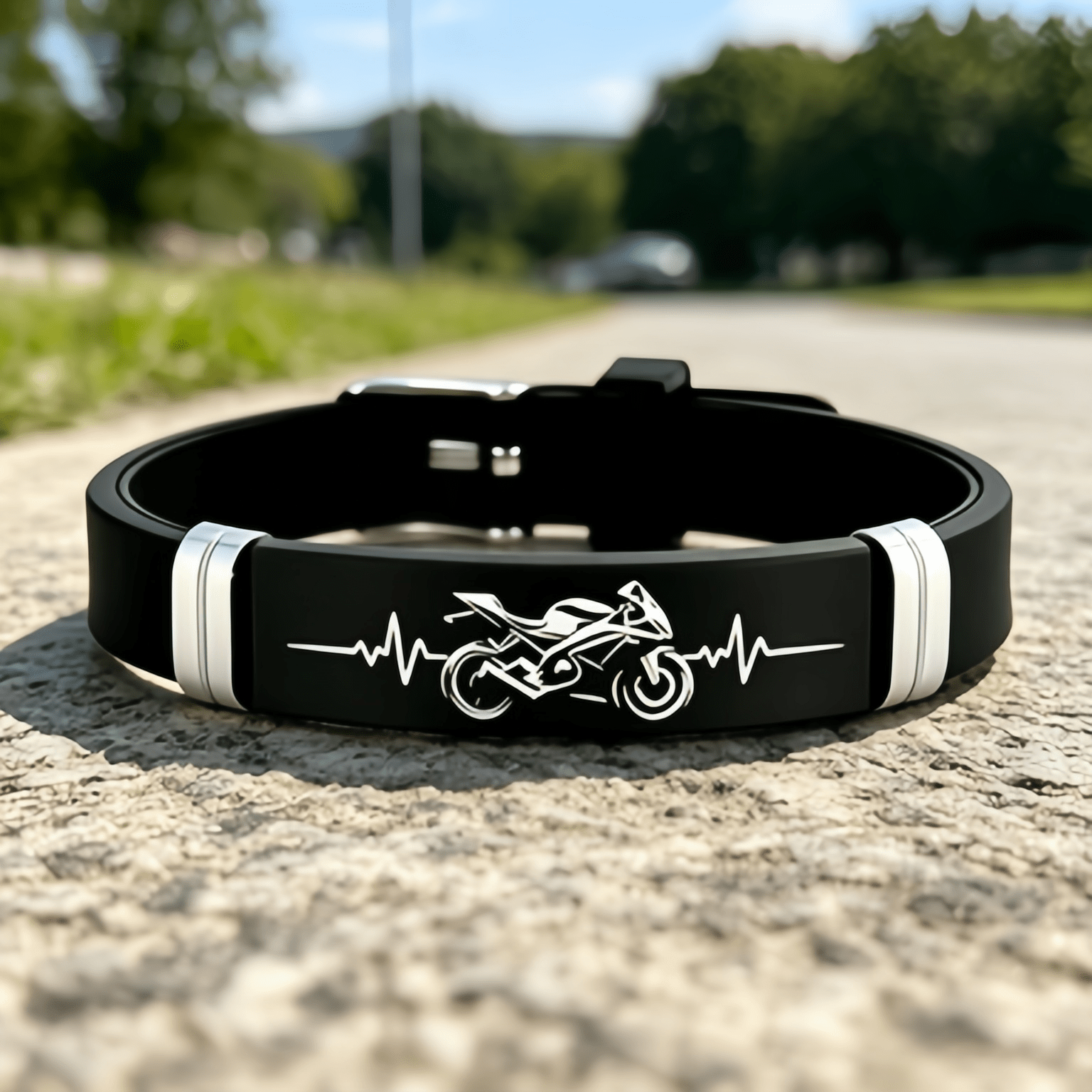 TEMU Accessorio per appassionati di moto con design a frequenza cardiaca, targhetta elegante in acciaio inossidabile 304 - per appassionati di moto o
