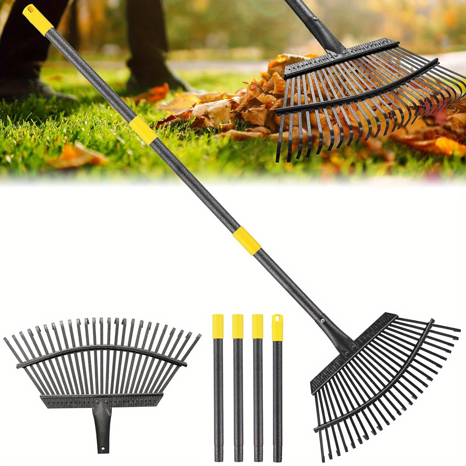TEMU Yeyebest Rake 37-79 Inch Long Garden Leaf Rake, 18 Inch Wide Heavy Duty Leaf Rake For Shrub With 25 Metal , Yard Rake With Ergonomics Adjustable