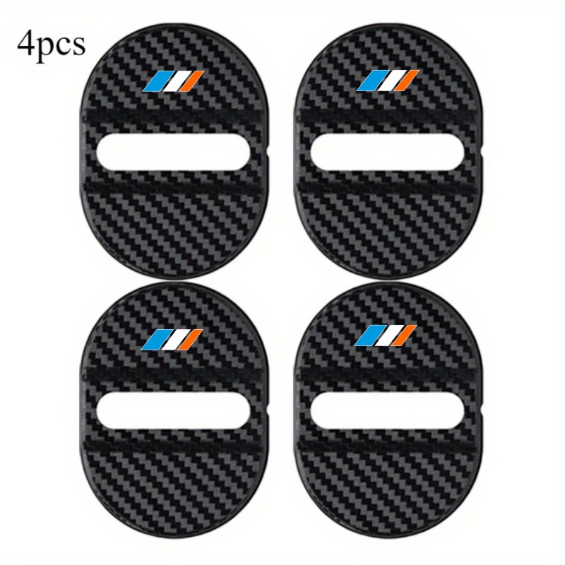 TEMU Blue, White, And Orange Carbon Fiber Textured Car Door Lock Protection Set Of 4pcs, Shock-absorbing, Noise-reducing, Sound-insulating, Adhesive