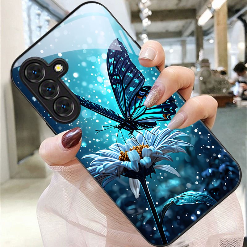 TEMU Blue Flower Pattern Phone Case For Galaxy
