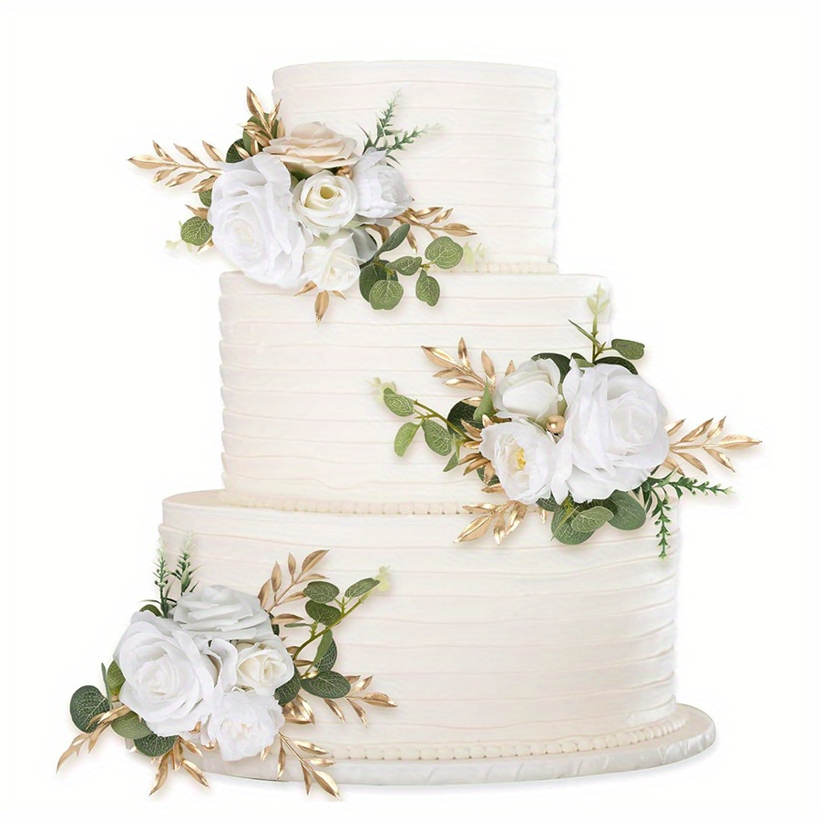 E-shop 3er-Set Kuchendekorationszubehör Künstliche Blumen Kuchenblumen Deko Set - Hochzeitstortenaufsatz, künstliche Blumenarrangements für Jahrestag,