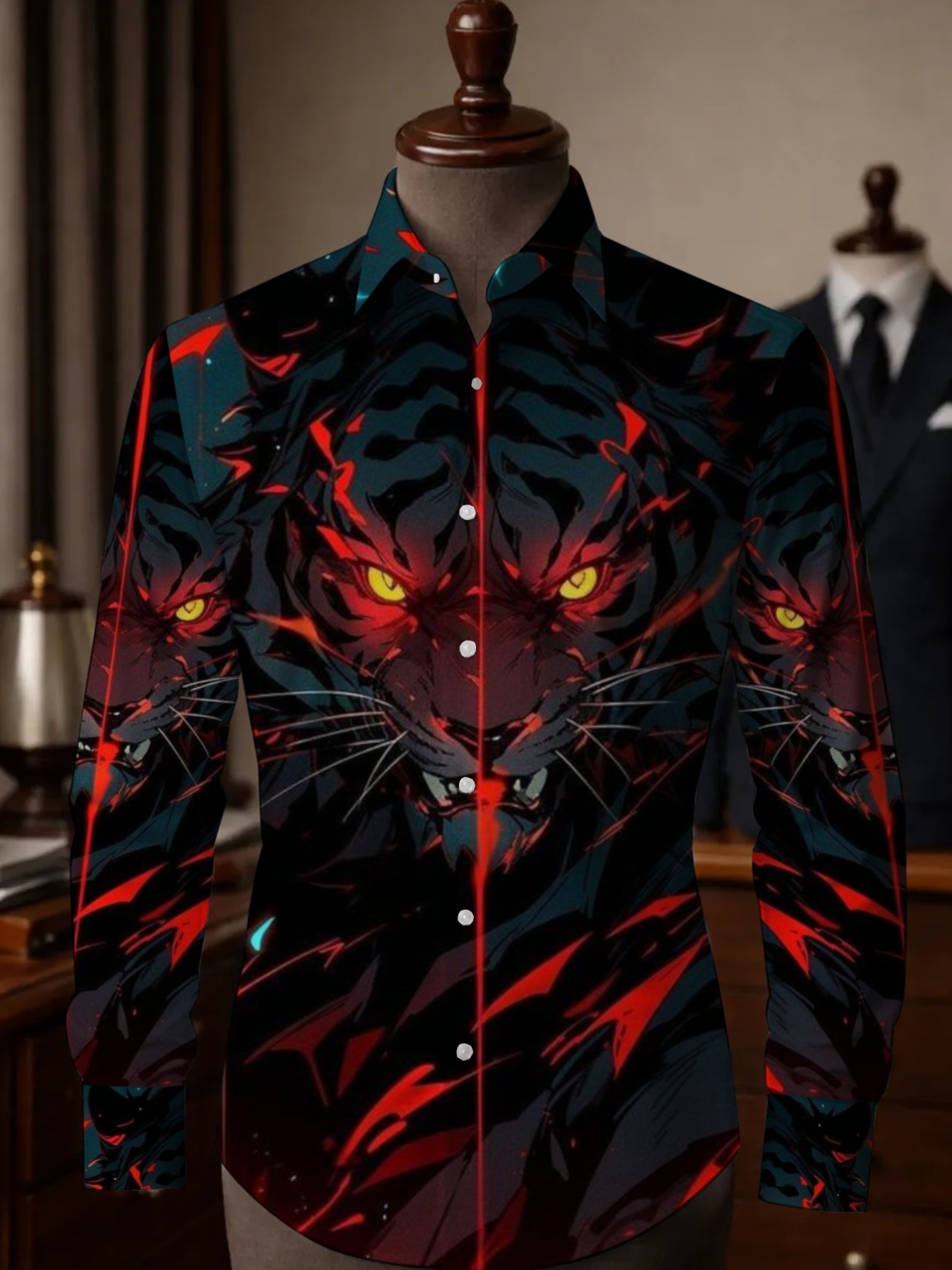chemise à manches longues pour homme à imprimé tigre avec motif    ,   pour   décontractées et les  , vêtement   et élégant