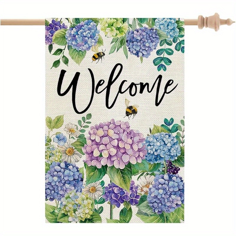 TEMU Drapeau de Jardin Printanier Floral Hortensia Double Face 12X18 Pouces Petit Toile de Jute de Fêtes Décoration de Cour Saisonnière pour Porche