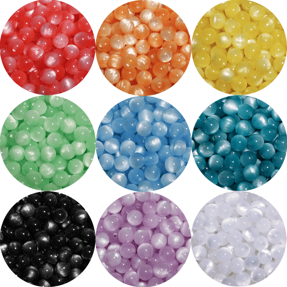 

200-300pcs/ Lot 8mm/ 0.3-inch Colorful Resin Cat Eye Bead, Straight Hole Round Loose Beads For Handmade Jewelry Making Diy Charms Bracelet Necklace Accessories