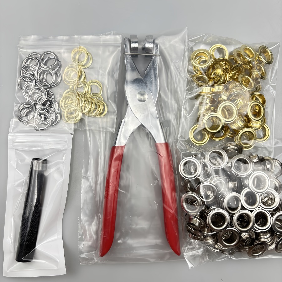 TEMU 1/ 2 Inch 12mm Grommet Tool Kit, Grommet Kit, Eyelet Kit With Leather Hole Punch Pliers, 50 Golden 100 Silvery Metal Eyelets And Grommets In