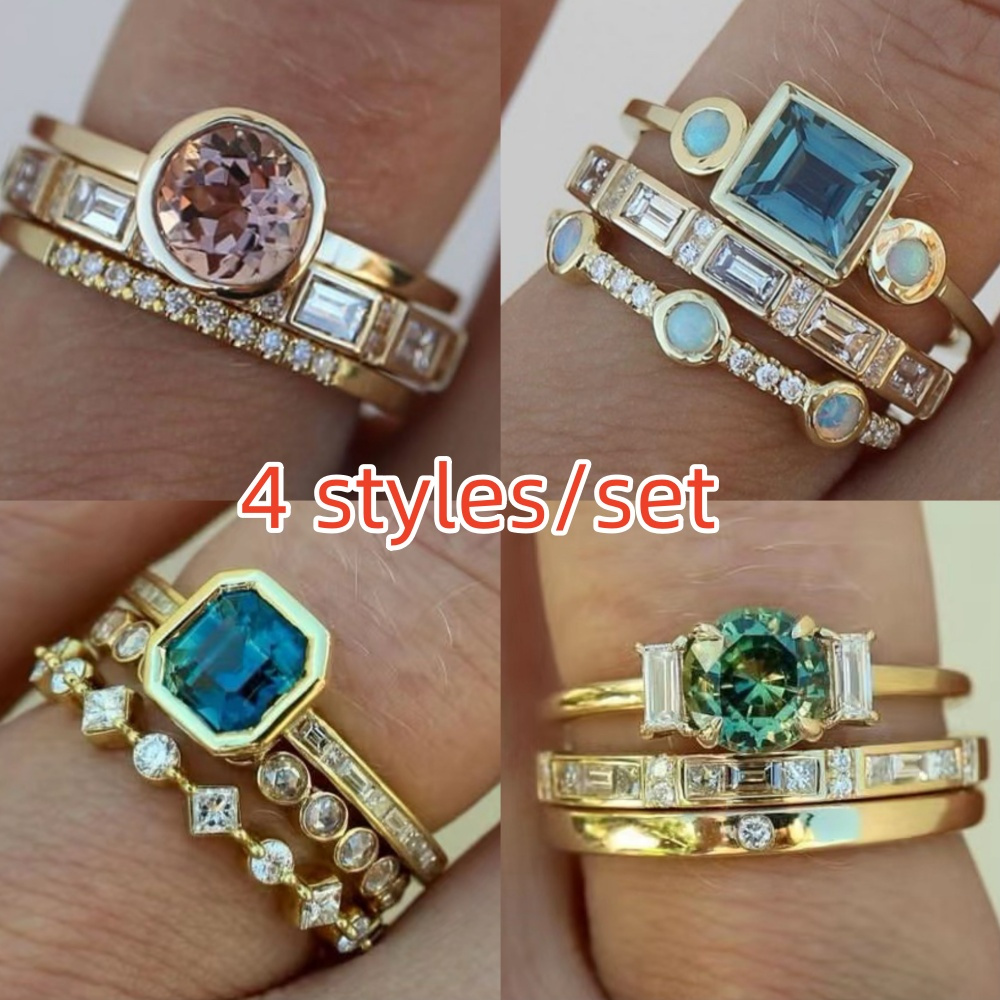 

4 Styles/ Set, 12pcs Women's Layered Set, Inlaid Synthetic Women's Jewelry, Christmas For And , New