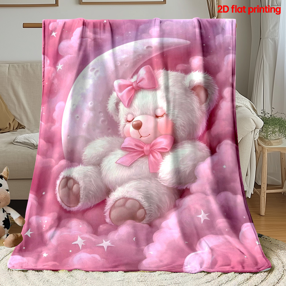 TEMU 1pc Bear Cloud Outdoor Portable Blanket-lightweight Home Furnishings Blanket Suitable For Travel Camping Living Rooms Offices Sofas Chairs And